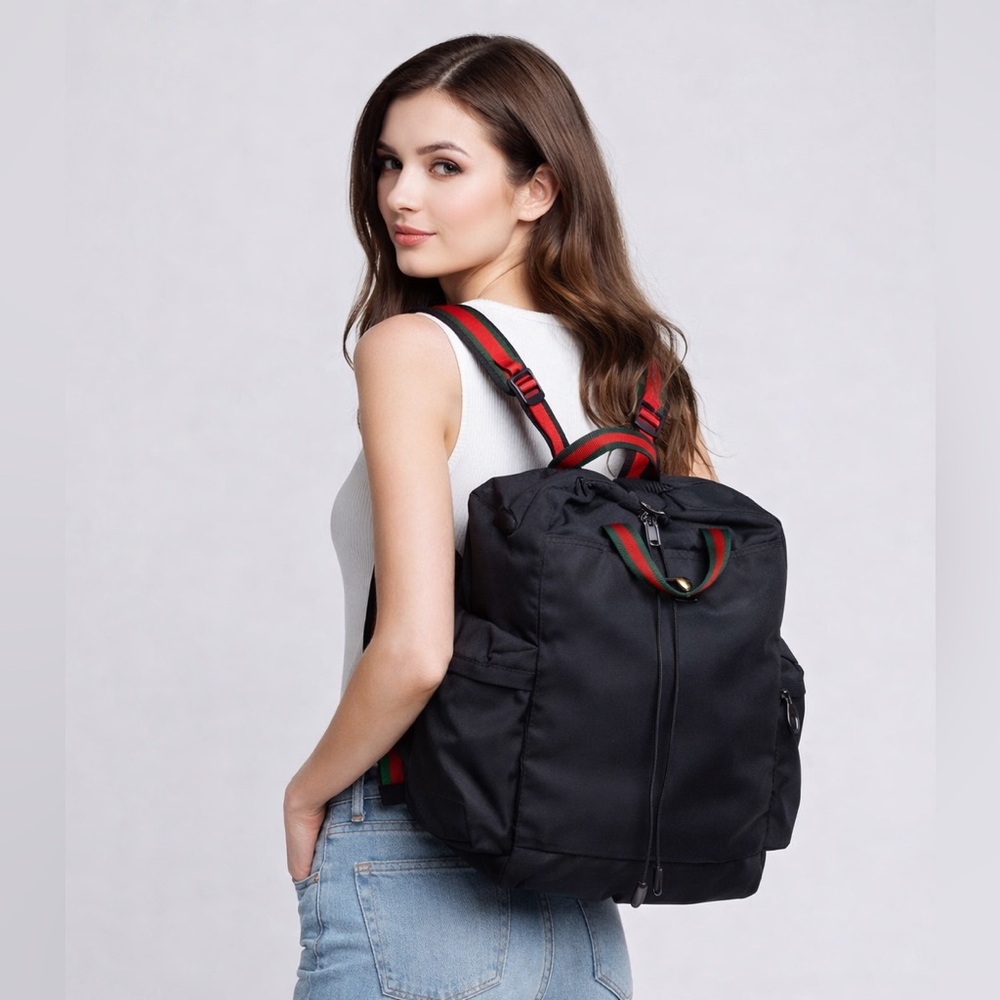 Gucci Techno Canvas Web Drawstring Tiger Head Nylon Backpack in Black 450979